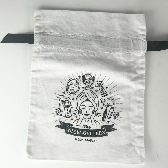 Sephora Handbags - Sephora The Glow Getters Drawstring Cloth MakeUp Delicates Travel Bag White New